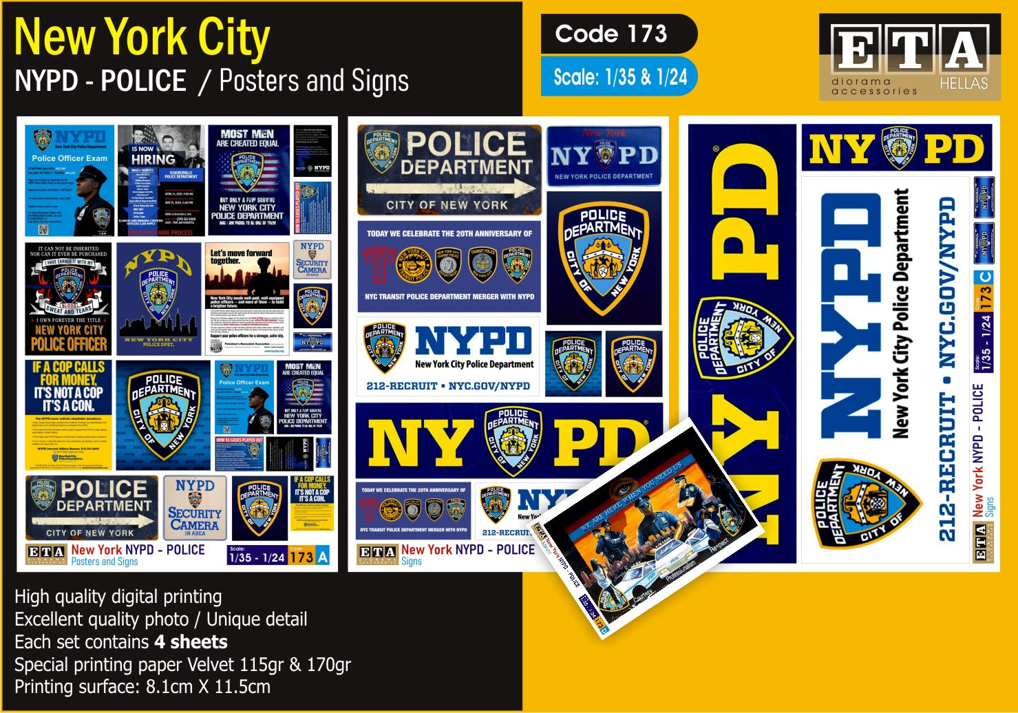 Affiches et Panneaux New York NYPD Police – Diorama 1/35 & 1/24 – ETA n°173