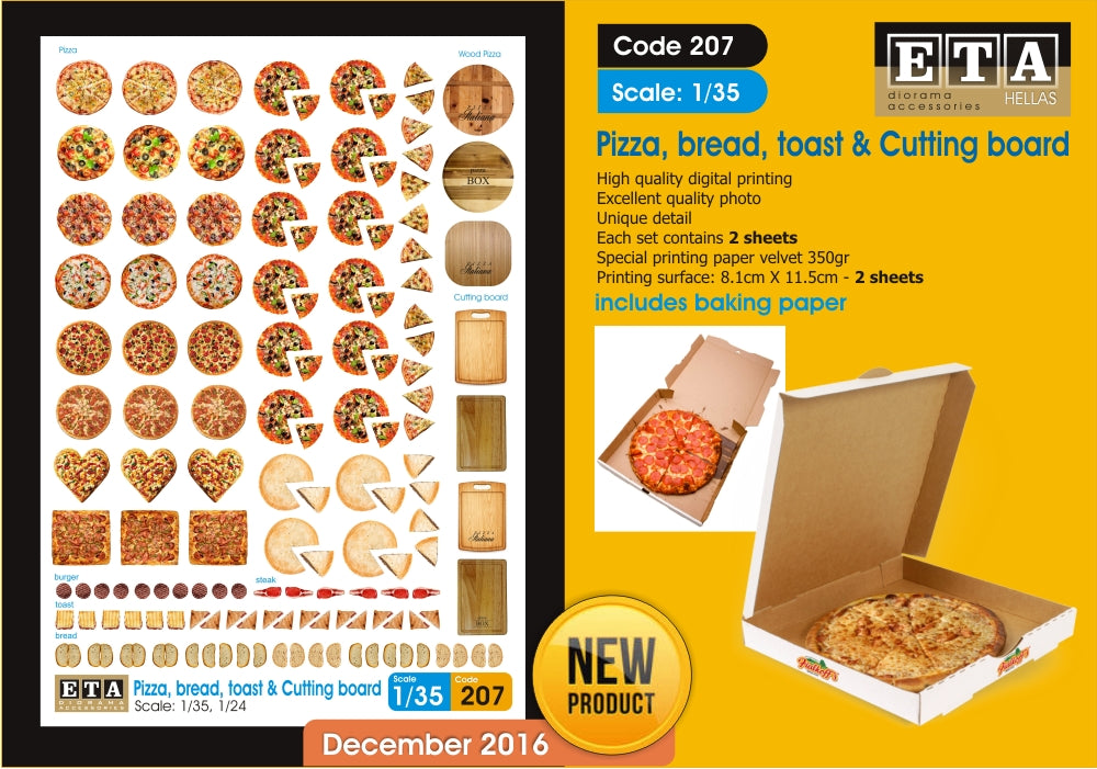 Imprimé Pizza, Pain, Toast & Planche à Découper – Diorama 1/35 1/24 – ETA n°207