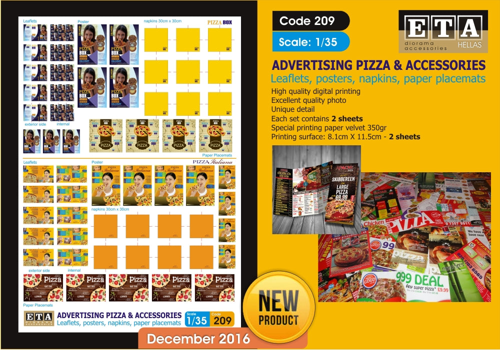 Affiches pizza, serviette papier – Diorama 1/35 – ETA n°209