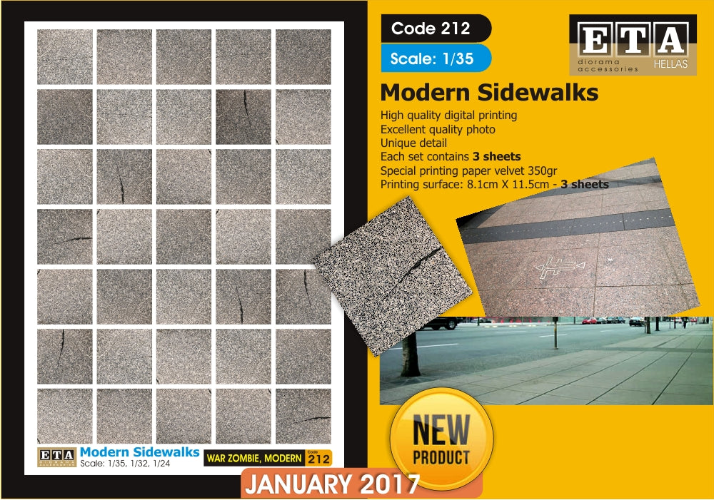Trottoirs modernes papier – Diorama 1/35, 1/32, 1/24 – ETA n°212
