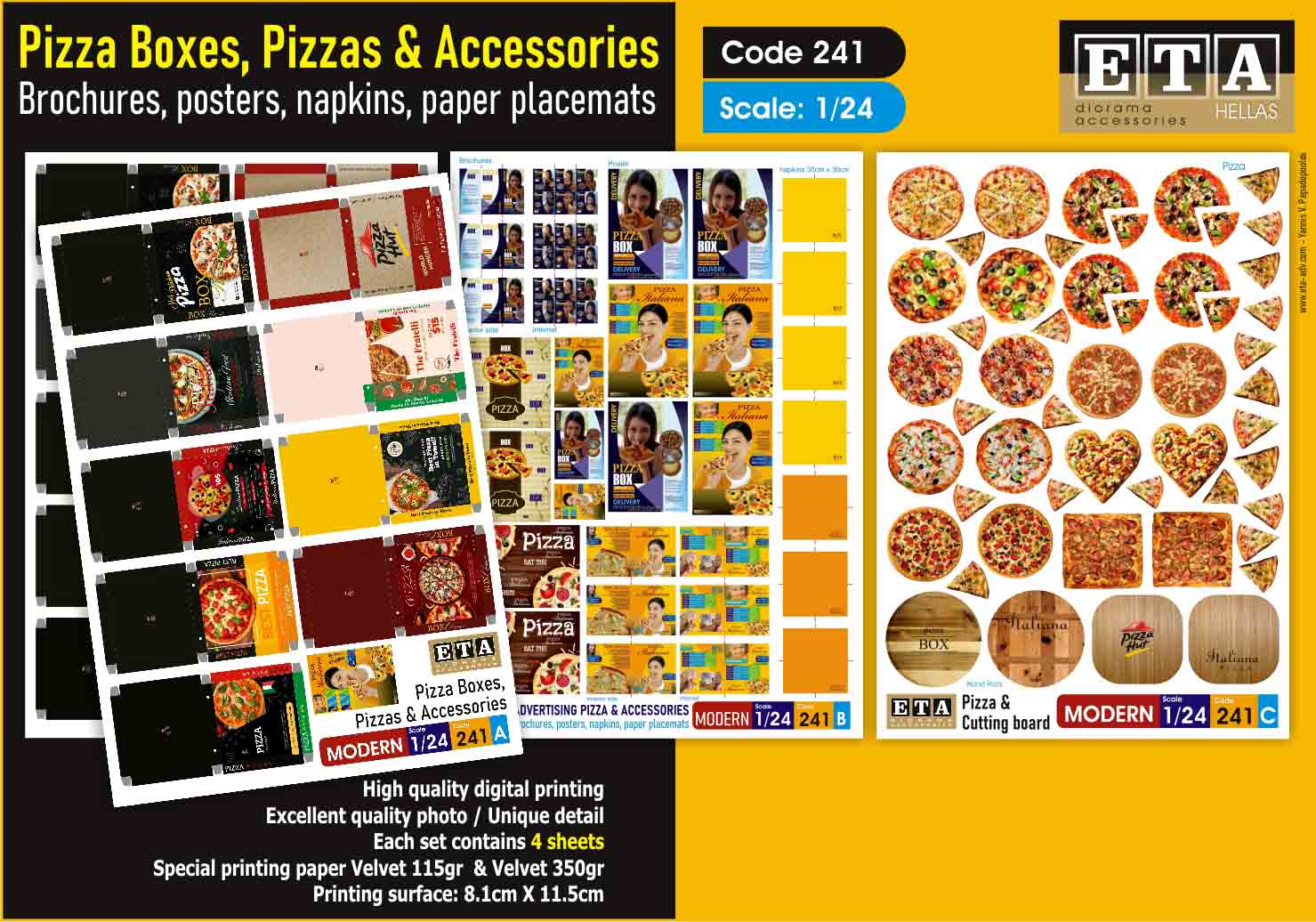 Emballages boîtes à pizza papier – Diorama 1/24 – ETA n°241