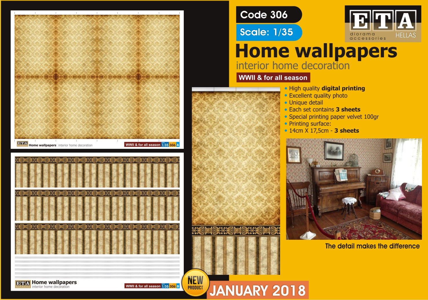 Papiers peints, tapisseries maison papier – Diorama 1/35 – ETA n°306