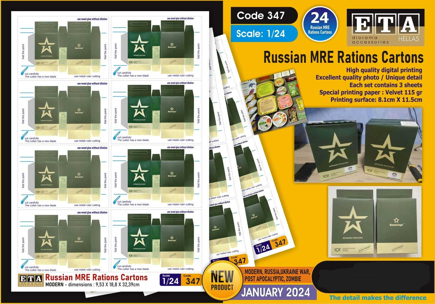 Cartons de rations de combat russes papier – Diorama 1/24 – ETA n°347