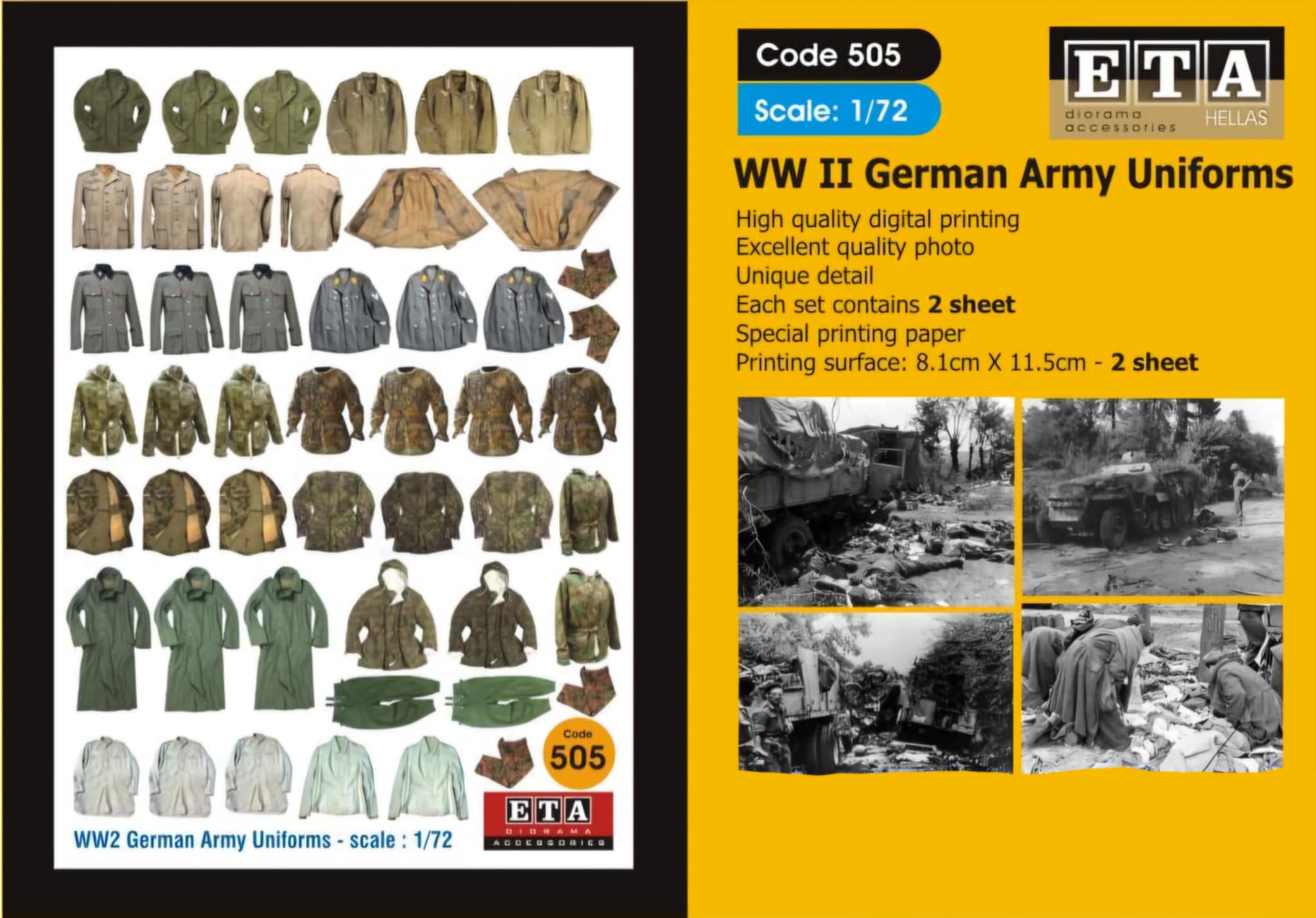 Uniformes allemand 2ème guerre mondiale WWII papier – Diorama 1/72 – ETA n°505