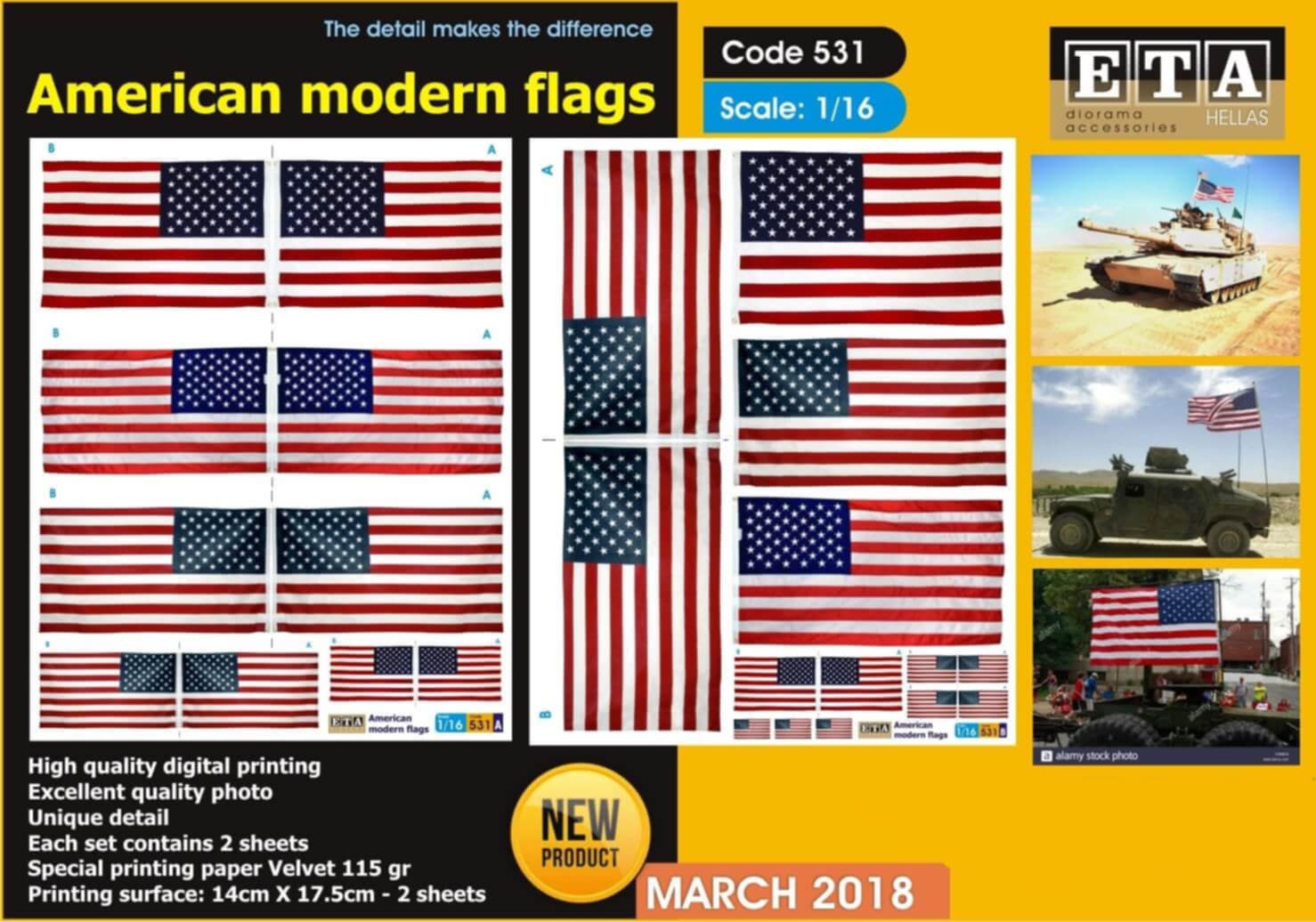 Drapeaux américains papier – Diorama 1/16 – ETA n°531