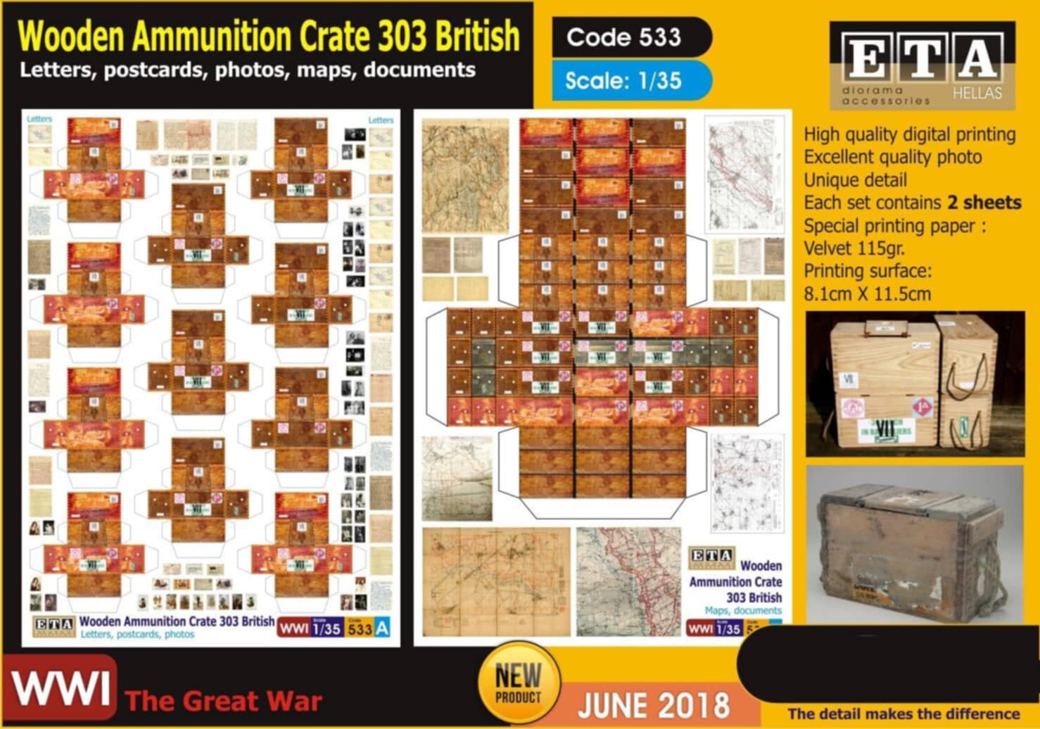 Caisses munitions, carte britannique papier – Diorama 1/35 – ETA n°533