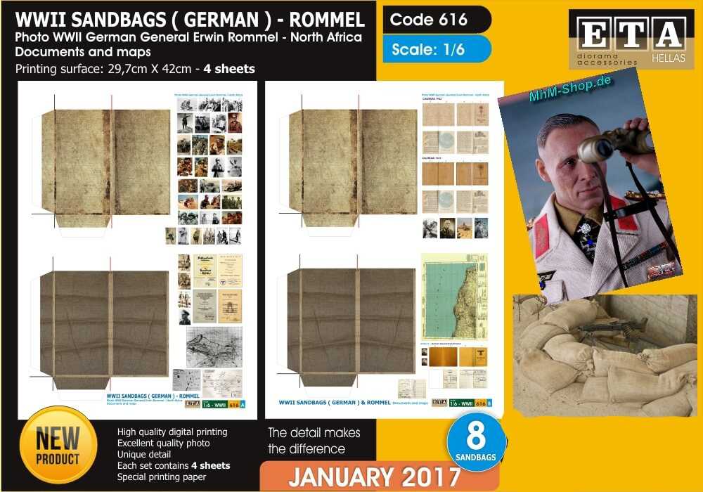 Sacs de sable allemands 2ème guerre mondiale WWII papier – Diorama 1/6 – ETA n°616
