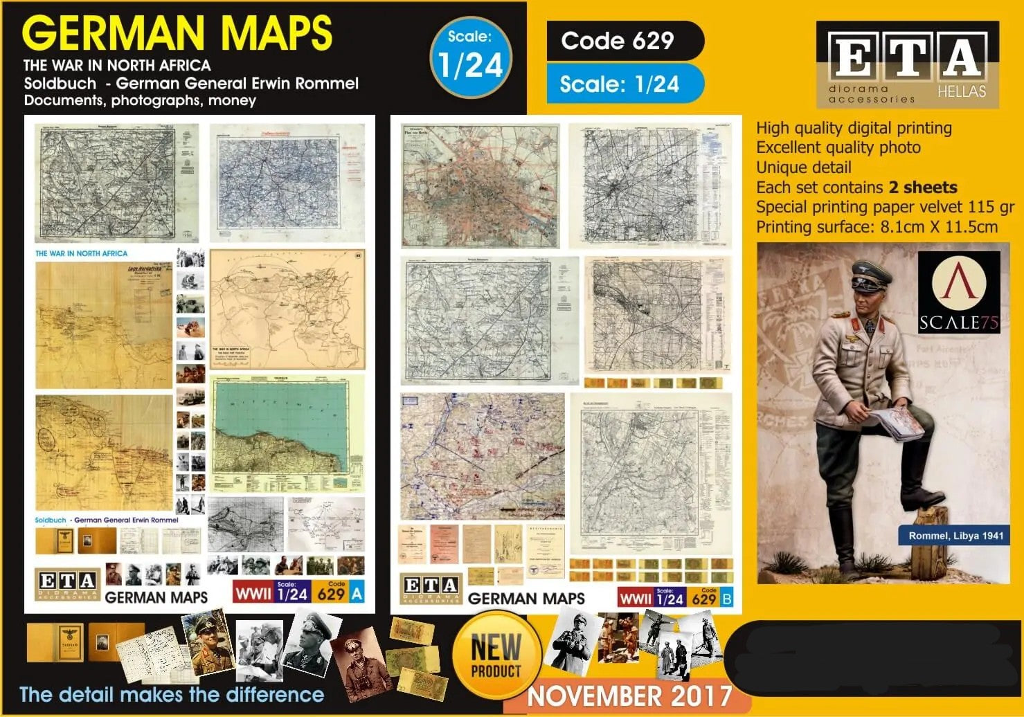Carte allemandes 2ème guerre mondiale WWII papier – Diorama 1/24 – ETA n°629