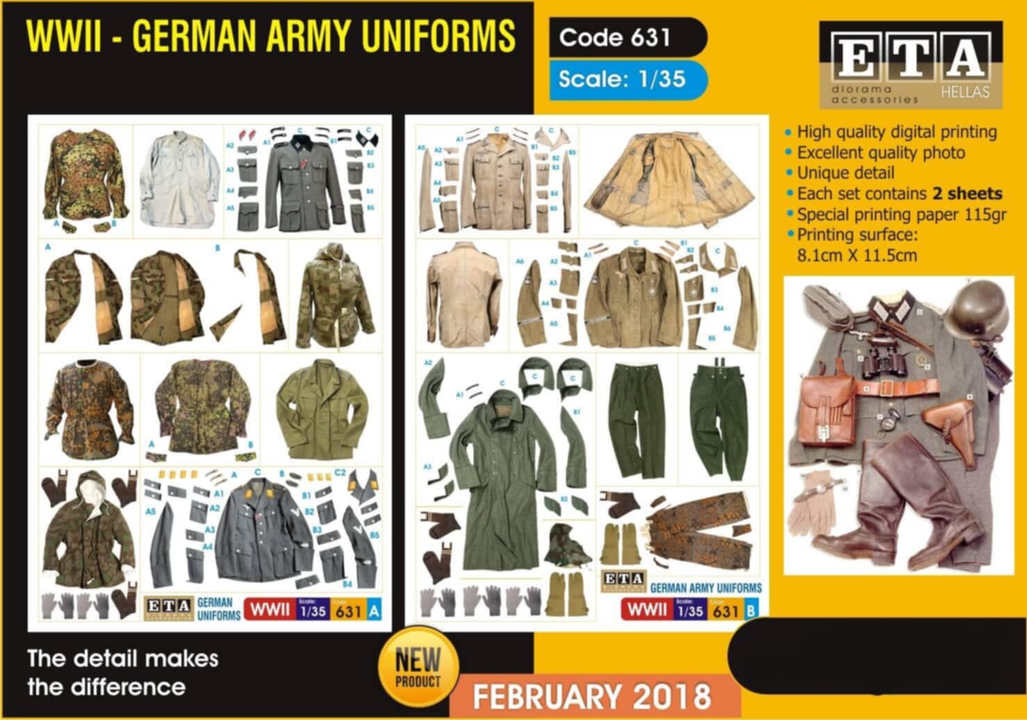 Uniformes allemands 2ème guerre mondiale WWII papier – Diorama 1/35 – ETA n°631