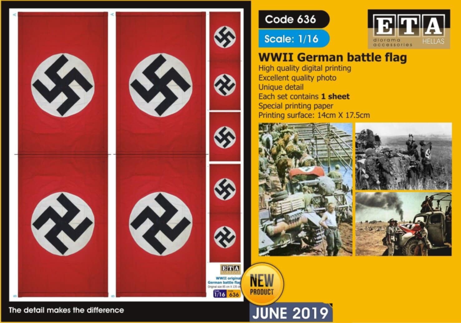 Drapeaux allemands 2ème guerre mondiale WWII papier – Diorama 1/16 – ETA n°636