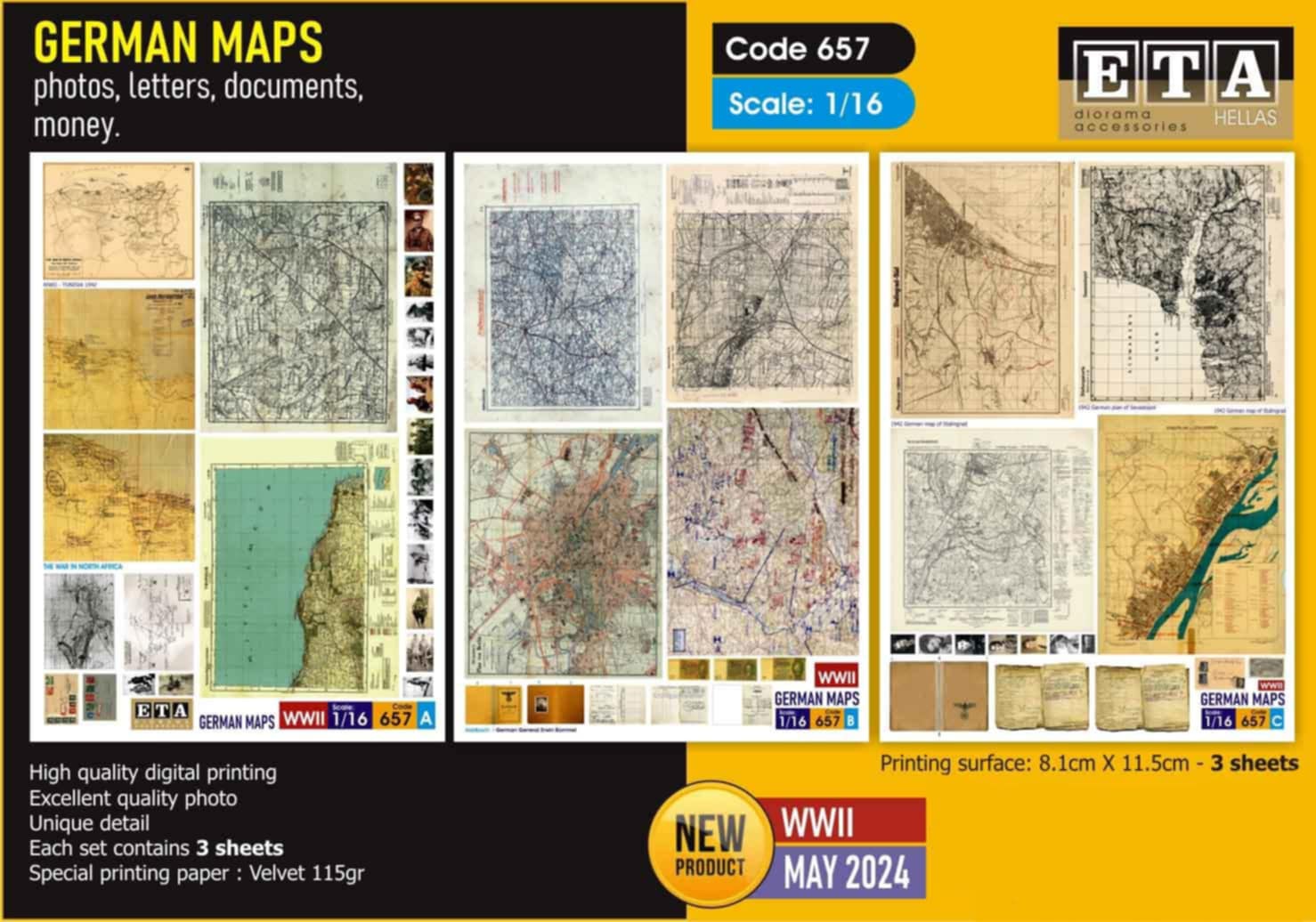 Cartes allemandes 2ème guerre mondiale WWII papier – Diorama 1/16 – ETA n°657