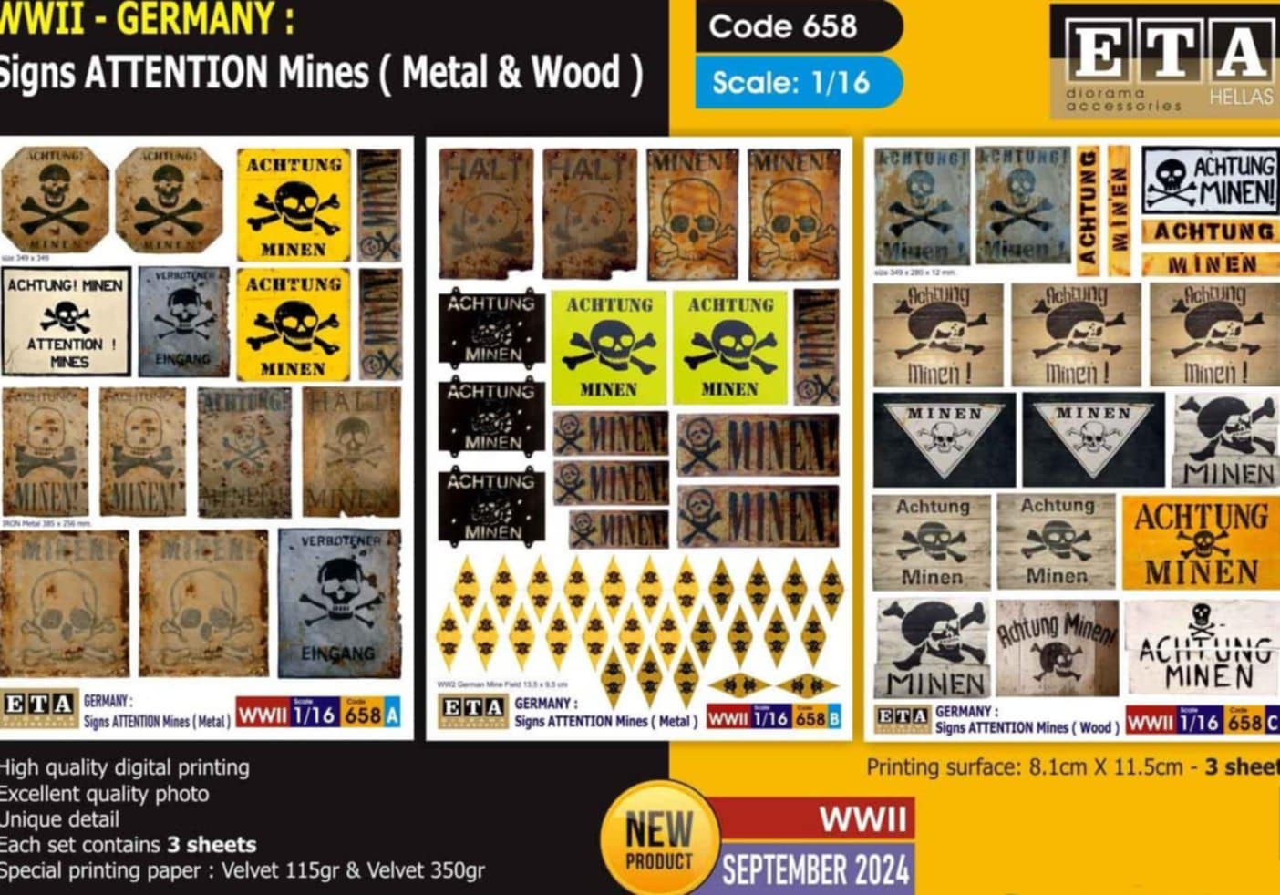 Panneaux Attention Mines WWII – Diorama 1/16 – ETA n°658