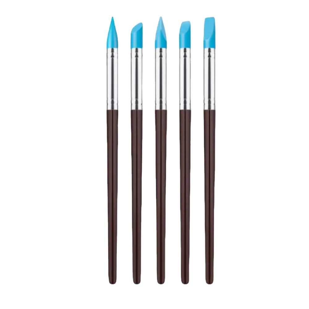 Lot de 5 Pinceaux Silicone – Sculpture & Modelage – Pâte Polymère & Maquette