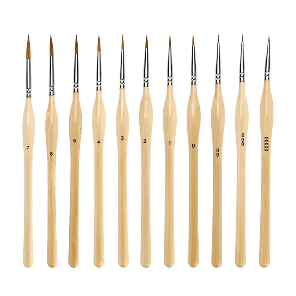 Lot de 11 Pinceaux Ultra-Fins – Manche Marron Clair – Peinture & Modélisme